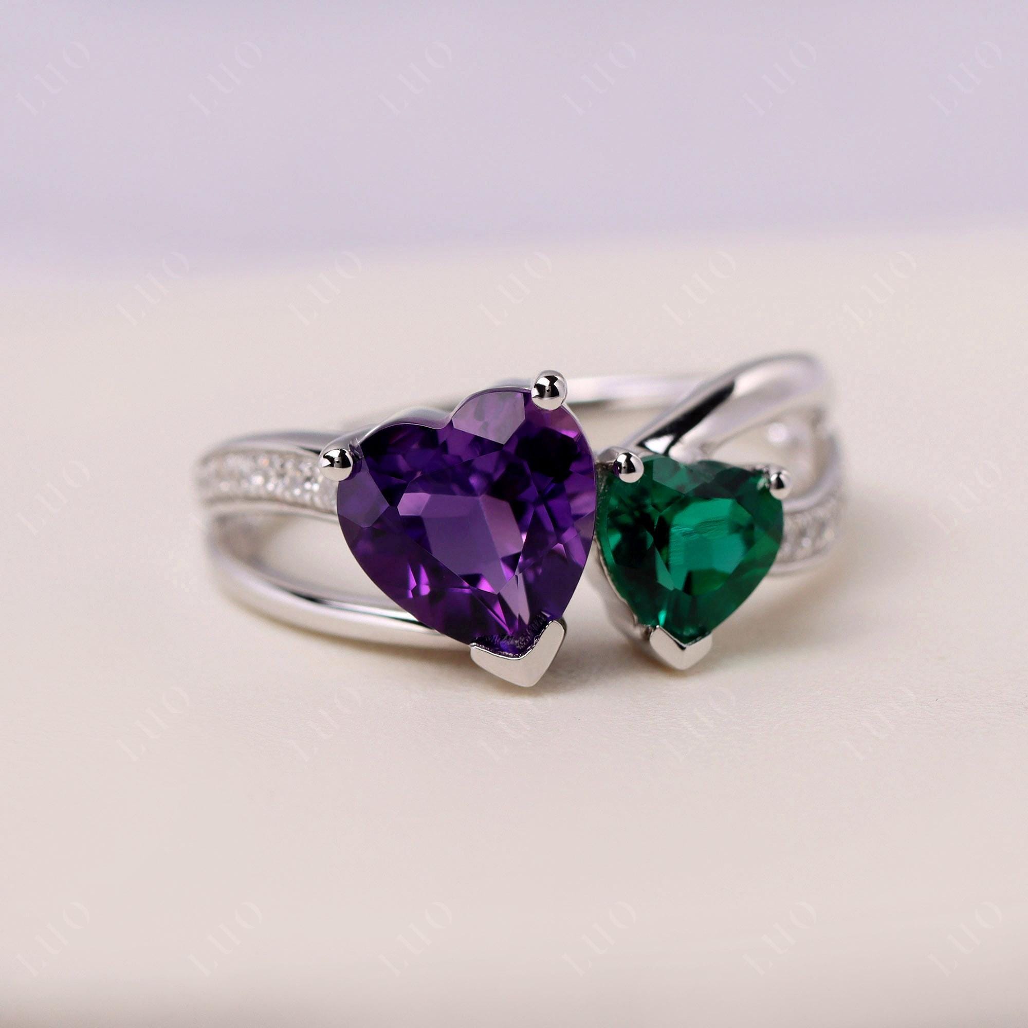 Anello Con Angelo E Cuore In Argento Sterling 925 - Zirconi Colorati, Pietra Smeraldo, Gioiello Per Donna, Regalo Per Festa Della Mamma, Promessa O Anniversario