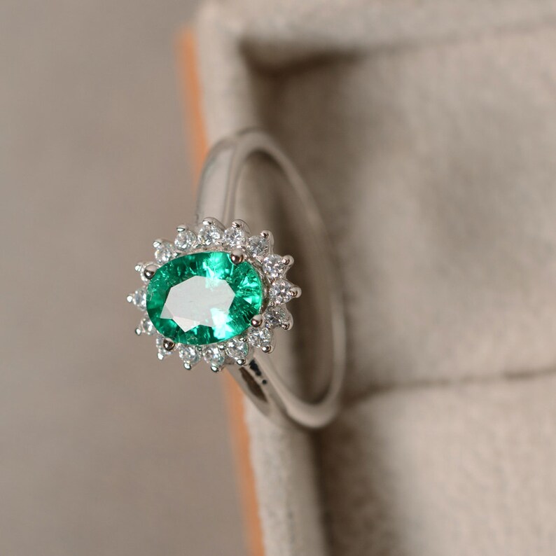 Lab Grown Emerald Ring May Birthstone Sterling Silver Etsy