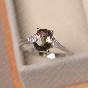 Tourmaline ring, cushion cut October birthstone, white gold engagement ring for women