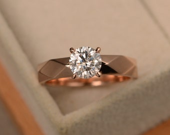 Moissanite engagement ring, rose gold, solitaire ring