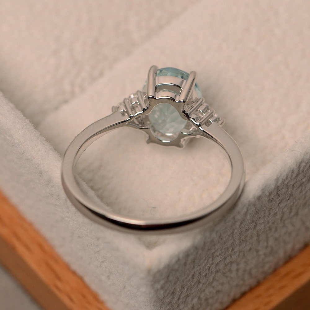 Aquamarine Ring Oval Blue Stone Ring Natural Blue Gemstone - Etsy