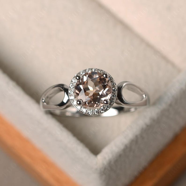 Blue sapphire rings, cocktail rings, September birthstone, round cut blue gemstone, silver rings, halo rings Morganite