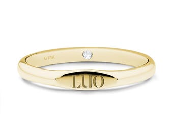 Anillo personalizado con sello de topacio blanco natural oculto, piedra transparente, para mujer en oro amarillo