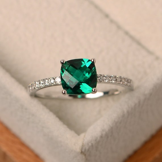 Anillo de esmeralda anillo de compromiso de esmeralda plata esterlina anillo de aniversario talla cojin piedra natal de mayo Etsy Espana