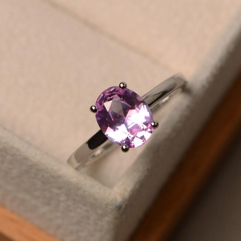 pink sapphire ring, oval cut pink gemstone ring, engagement ring, solitaire ring image 2