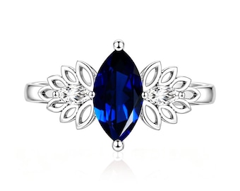Vintage Marquise Cut Green Sapphire Engagement Ring Cluster Cocktail Ring Promise Ring for Her
