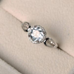 Unique wedding rings, natural white topaz rings, round cut gems, solid silver rings
