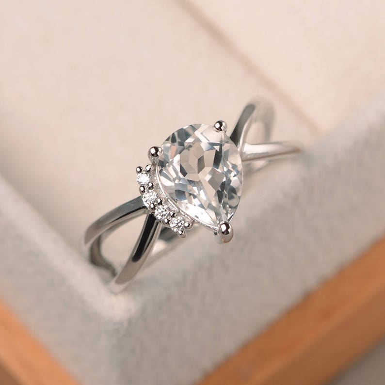 pear cut gemstone Natural white topaz ring sterling silver ring wedding ring November birthstone