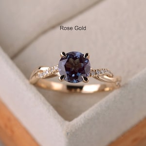 Infinity alexandrite ring, twist promise ring, June birthstone, round cut, color changing ring image 2