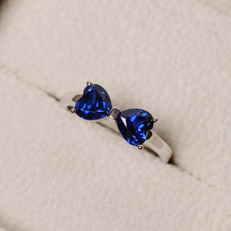Lab sapphire ring, double stone, sapphire engagement ring, sterling silver image 3