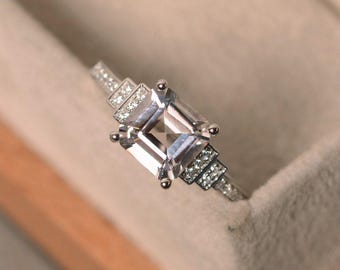 Morganite engagement ring, gemstone, sterling silver, promise ring
