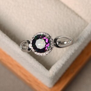 Blue sapphire rings, cocktail rings, September birthstone, round cut blue gemstone, silver rings, halo rings Mystic Topaz