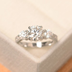 Round cut moissanite ring, simulated diamond ring, white gold engagement ring