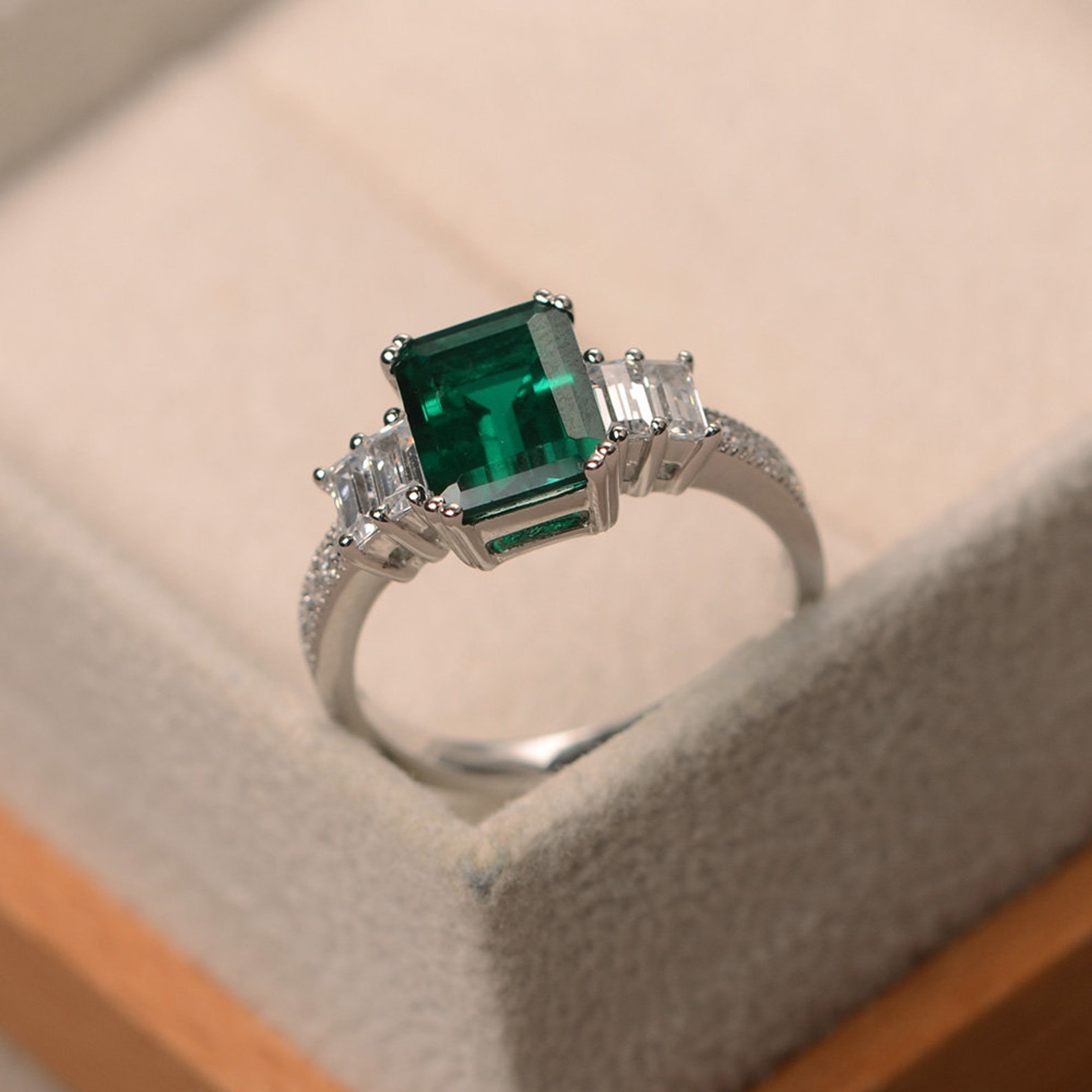 Emerald Ring Wedding Ring Emerald Cut Green Gemstone Etsy