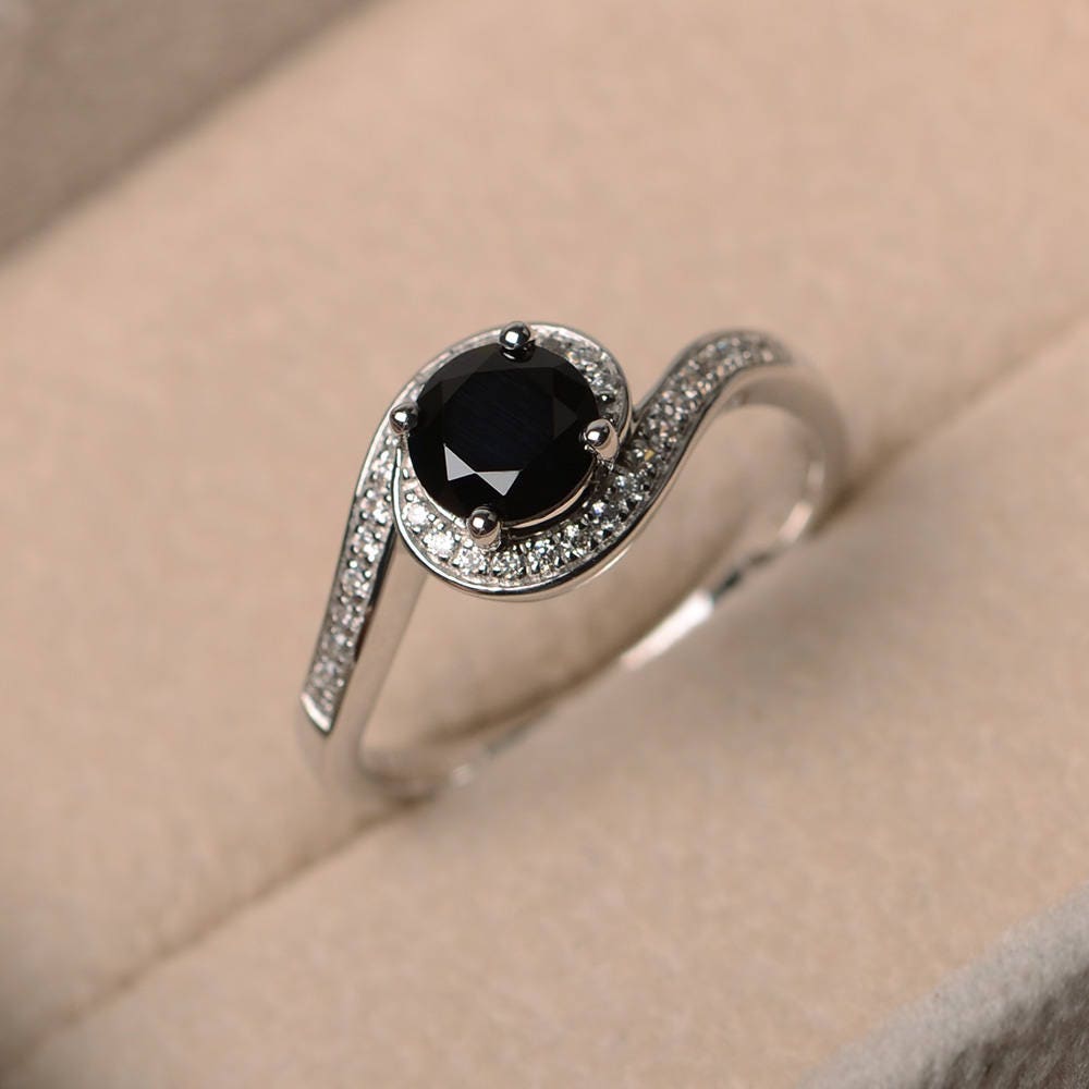 Natural Black Spinel Ring Promise Ring Sterling Silver Ring - Etsy