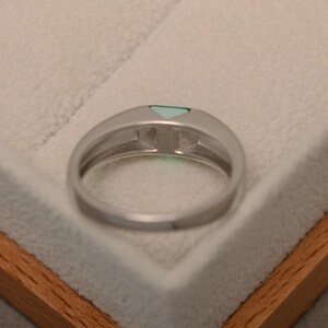 Emerald ring, engagement ring, green gemstone ring, solitaire ring, sterling silver, princess cut image 3