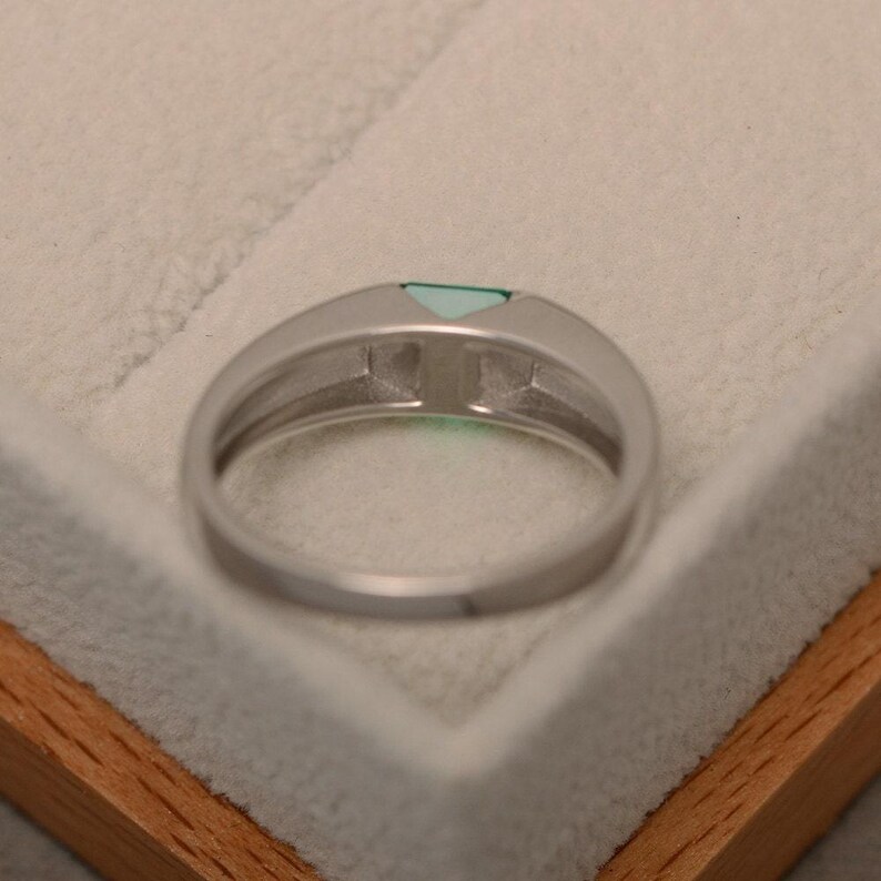 Emerald ring, engagement ring, green gemstone ring, solitaire ring, sterling silver, princess cut image 3