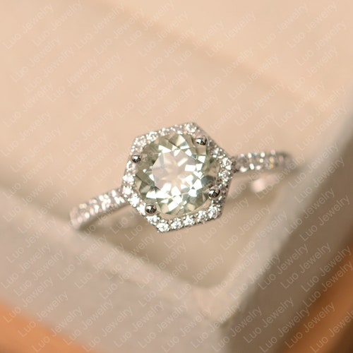 Green Amethyst Ring Cushion Cut Ring Sterling Silver Green Etsy