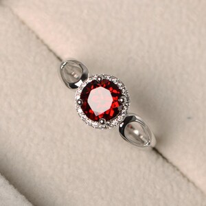 Blue sapphire rings, cocktail rings, September birthstone, round cut blue gemstone, silver rings, halo rings Garnet