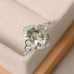 Green amethyst ring, silver, oval cut engagement ring image 2