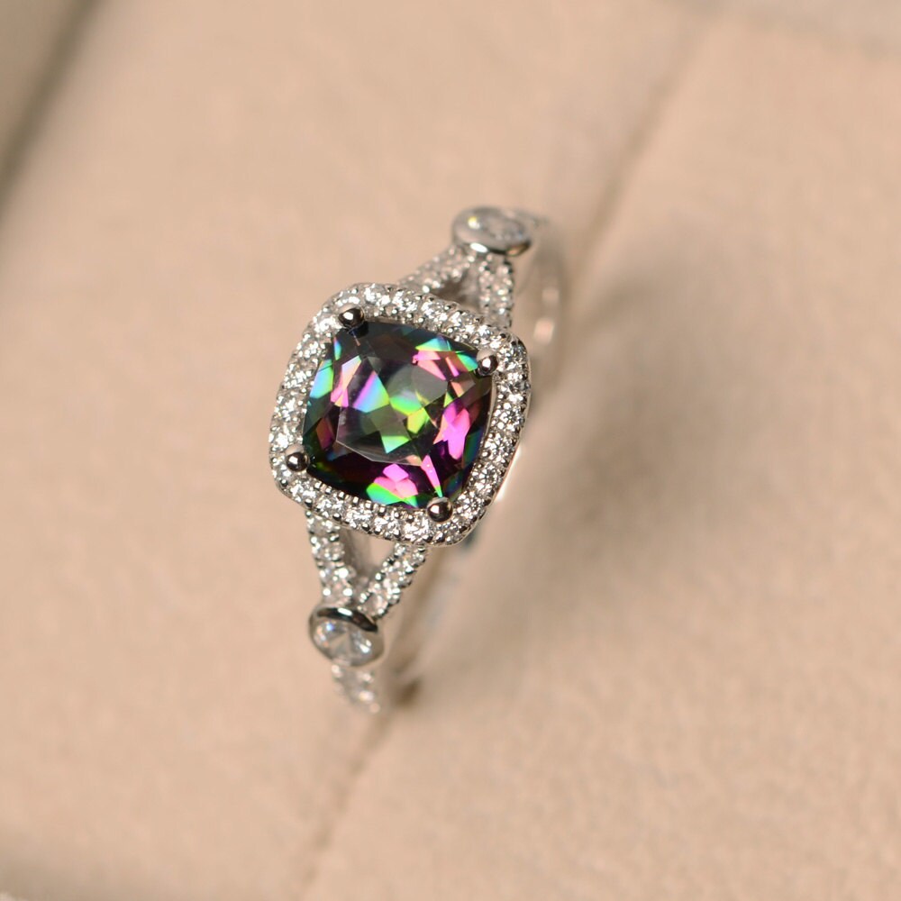 Rainbow topaz engagement ring discount