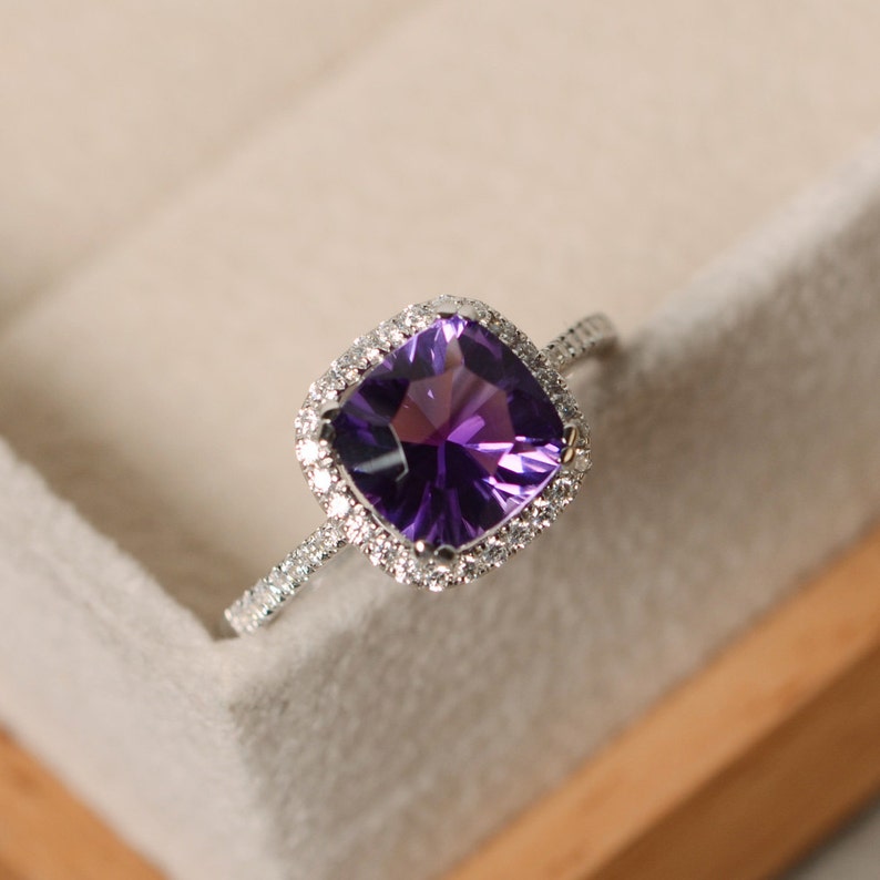 Amethyst ring, engagement ring, sterling silver, gemstone ring amethyst, purple amethyst ring image 2
