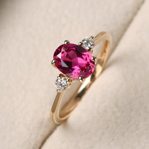 Delicate ruby ring,14k yellow gold promise ring,oval shaped 1.76 CT,July birthstone ring
