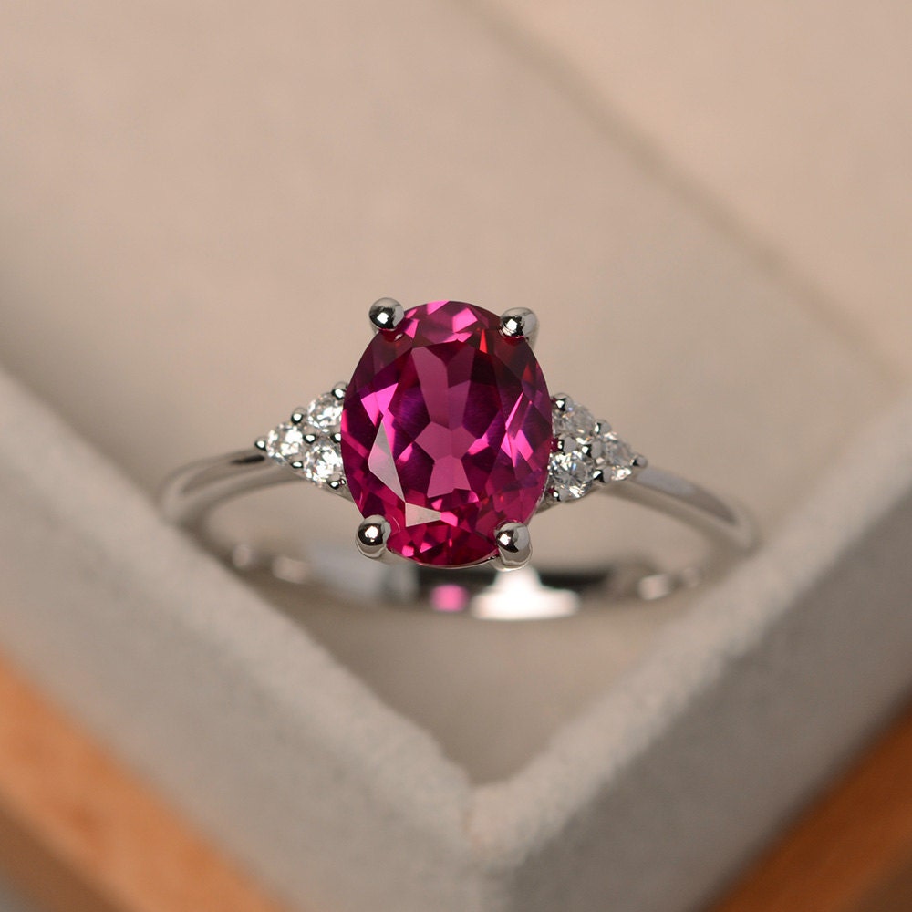 Geoffrey's Diamonds - Where the Bay Gets Engaged. 14K White Gold Oval Ruby  And Diamond Three Stone Ring (2ctw)