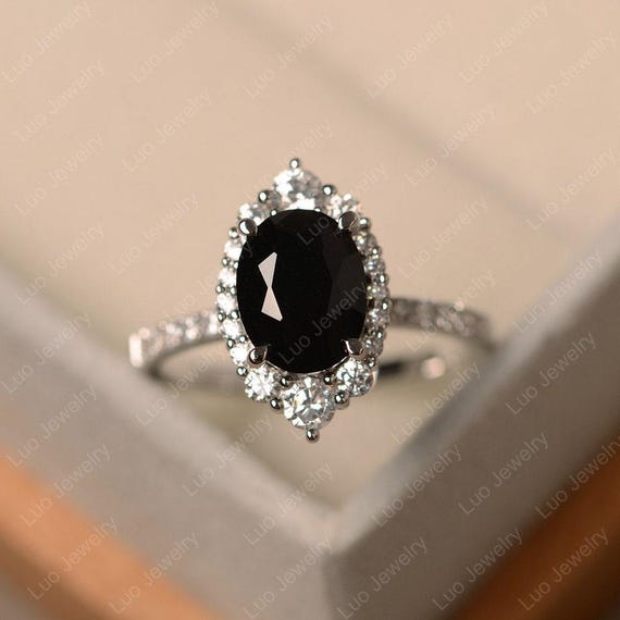 Black Spinel Ring, Oval Cut Gemstone, Sterling Silver