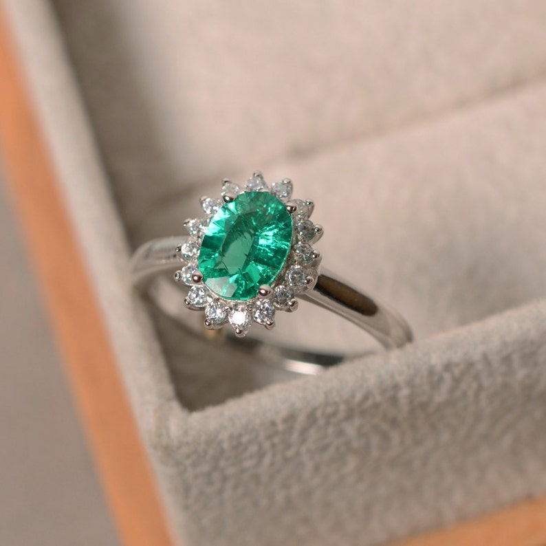 Lab Grown Emerald Ring May Birthstone Sterling Silver - Etsy