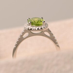 Peridot ring, halo engagement ring, natural peridot, oval cut peridot ring image 2