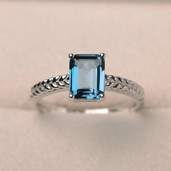 Promise ring London blue topaz ring emerald cut blue | Etsy