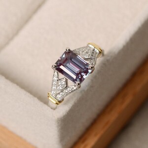 Anillo de alejandrita, plata de ley, oro amarillo, anillo de bodas