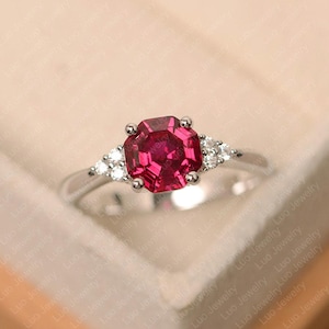Ruby ring, July birthstone, red gemstone stone ring, sterling silver engagement ring