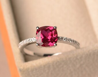 Diamond & Ruby Ring Set In Sterling Silver Color Stone Birthstone Ring