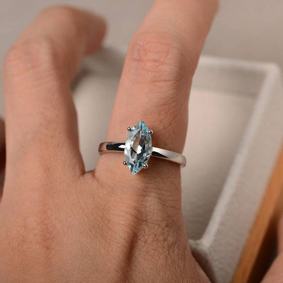 Anillo de aguamarina natural piedra preciosa talla marquesa piedra preciosa azul anillo solitario Etsy Mexico