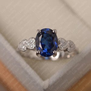 Blue sapphire ring, oval cut, September birthstone ring, engagement ring for women