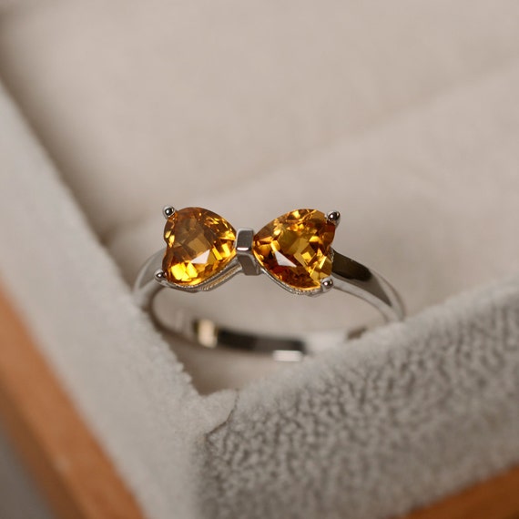 Natural Citrine Ring Heart Ring Sterling Silve Ring Engagement