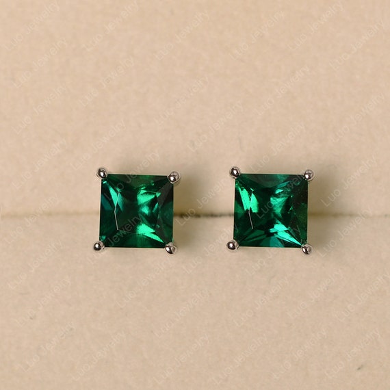 Princess cut emerald earrings deals