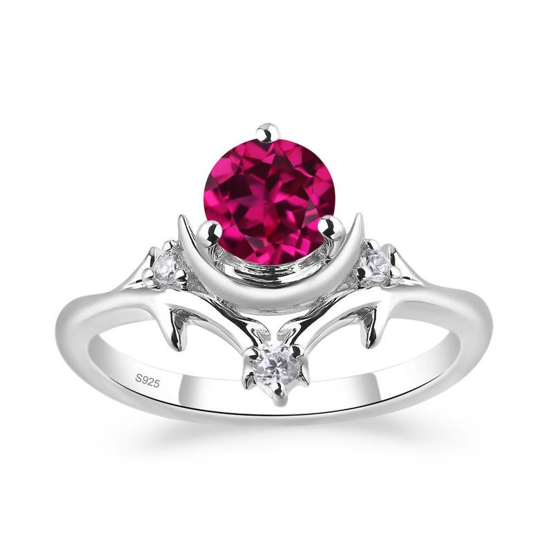 Mondrubinring, zierlicher Rubinring, Verlobungsring aus Sterlingsilber für Damen Bild 1