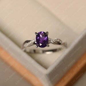 Amethyst ring, oval cut, February birthstone, sterling silver, engagement ring for women