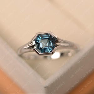 London blue topaz ring, topaz rose gold ring, asscher cut, dainty ring, November birthstone