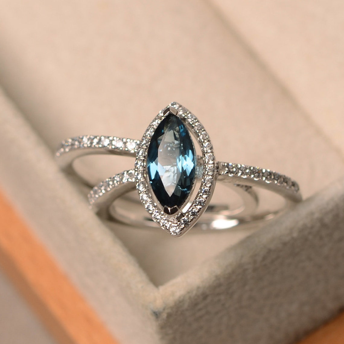 London Blue Topaz Ring Silver Proposal Ring Marquise Cut - Etsy