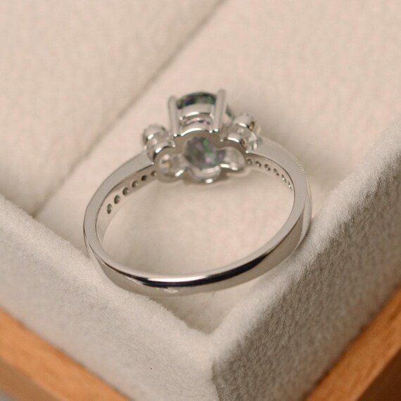 Anello Topazio Regolabile Taglie 7 8 9 Anello In Argento Con Topazio Mistico Arcobaleno - Regalo San Valentino, Taglie 7-9 Anello Argento Misto Arcobaleno Regalo