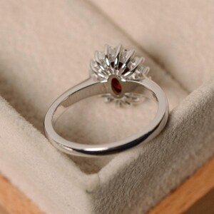 Garnet ring for women, halo garnet, engagement ring, January birthstone ring， oval cut image 4