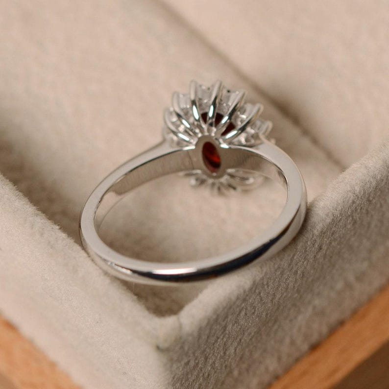 Garnet ring for women, halo garnet, engagement ring, January birthstone ring， oval cut image 4