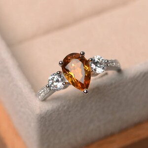 November birthstone ring, natural citrine ring, promise ring, pear cut gemstone, yellow gemstone ring, sterling silver ring