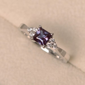 princess cut 5 mm, alexandrite proposal ring, sterling silver,unique handmade ring