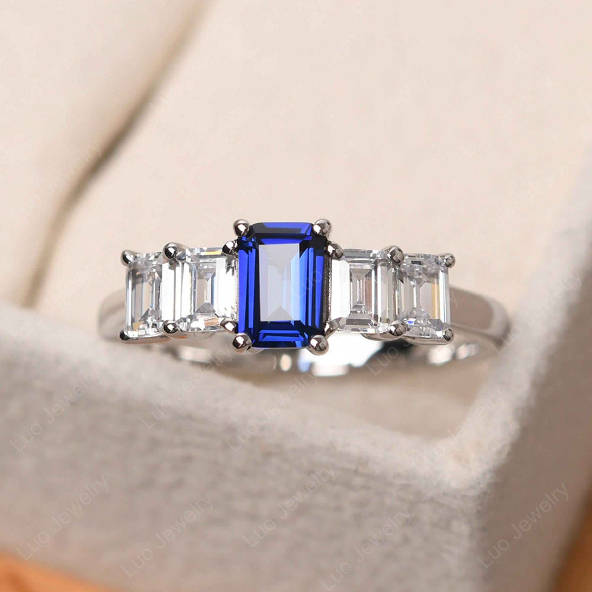 Unique 5 stones mothers ring, sterling silver, multi stone sapphire engagement ring,September birthstone