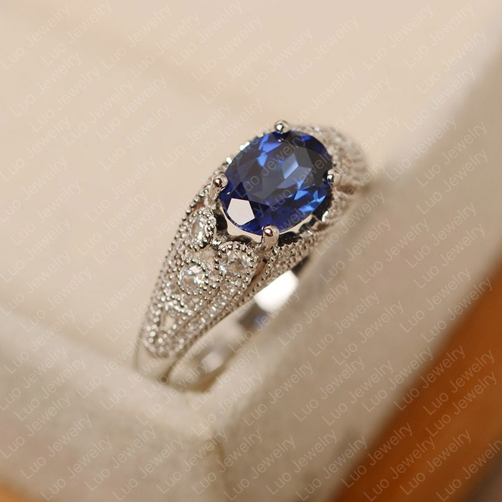 Blue Sapphire Ring Oval Cut September Birthstone Ring - Etsy